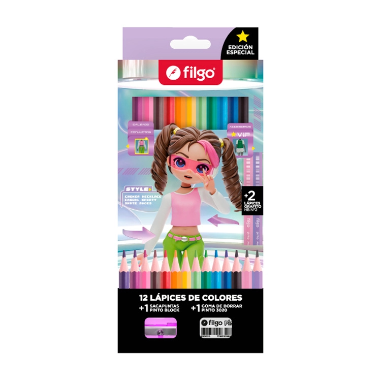 Lapices de Colores Filgo Digital Style x 12 + 2 Grafitod + Goma + Sacapuntas Art.PN201-E12-FTSY7